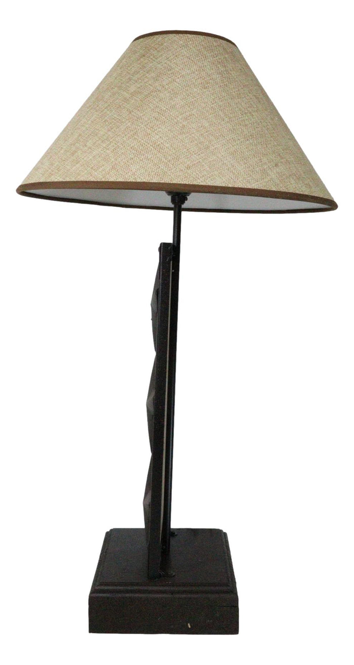 Rustic Western Triple Lone Stars Wood And Metal Bedside Desktop Table Lamp