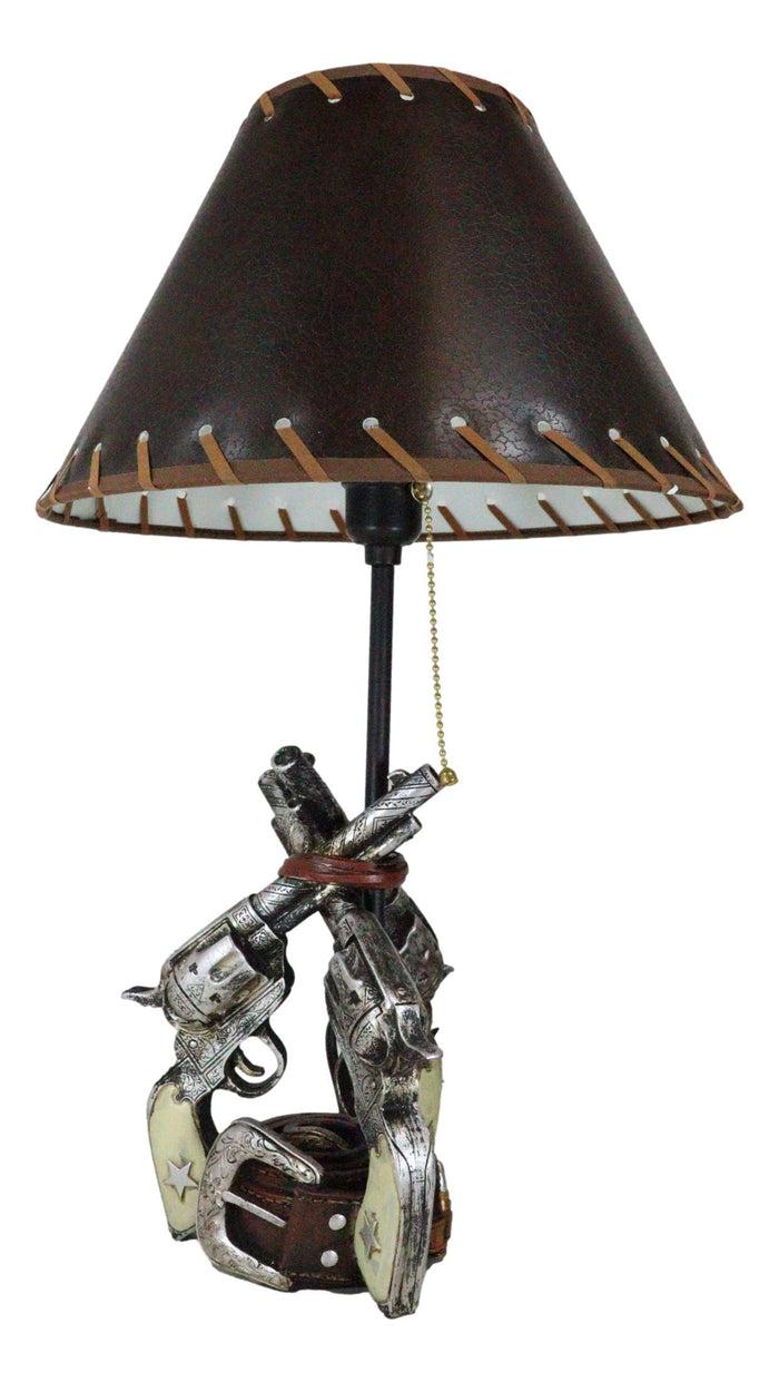 Rustic Western Triple Six Shooter Revolver Gun Pistols Cowboy Buckle Table Lamp