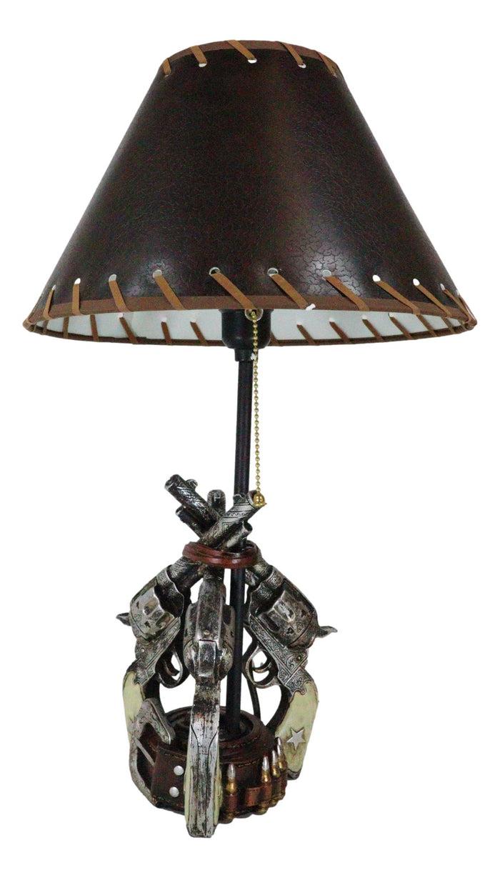 Rustic Western Triple Six Shooter Revolver Gun Pistols Cowboy Buckle Table Lamp