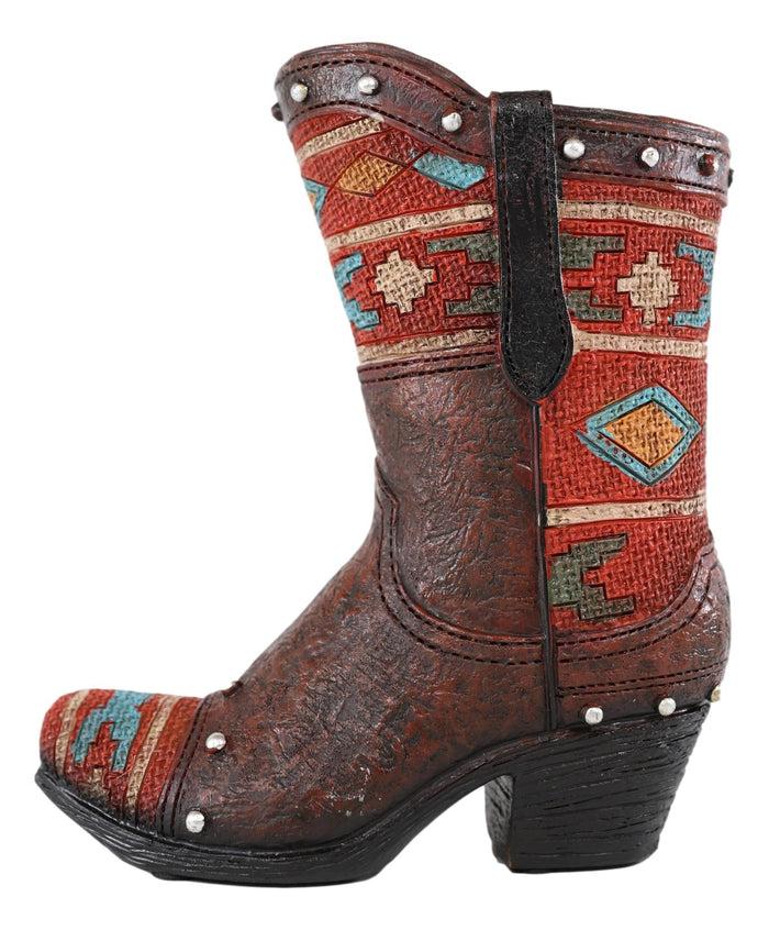 Rustic Western Turquoise Aztec Geometry Patterns Cowboy Boot Piggy Money Bank