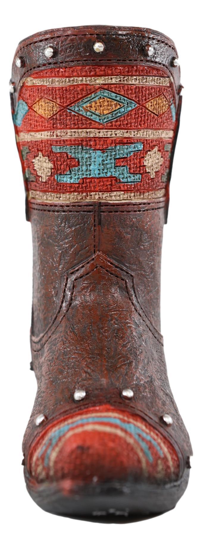 Rustic Western Turquoise Aztec Geometry Patterns Cowboy Boot Piggy Money Bank