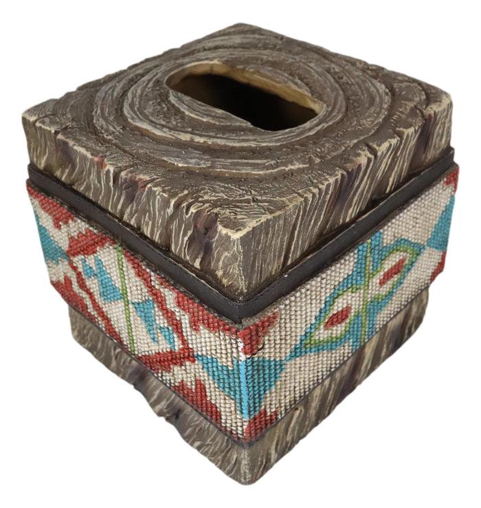Rustic Western Turquoise Aztec Tribal Pattern Faux Wood Tissue Box Cover Decor