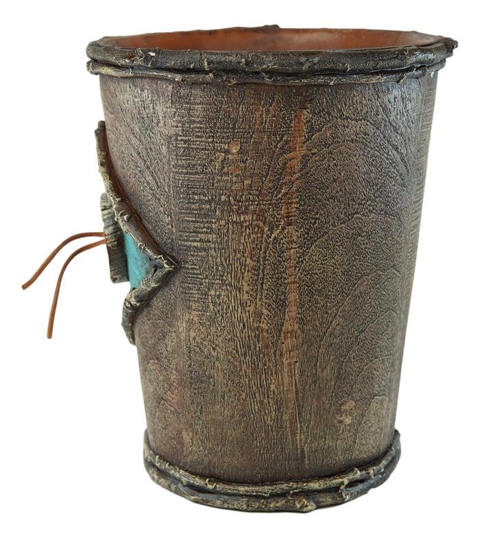 Rustic Western Turquoise Bullseye Faux Branchwood Wood Waste Basket Trash Bin