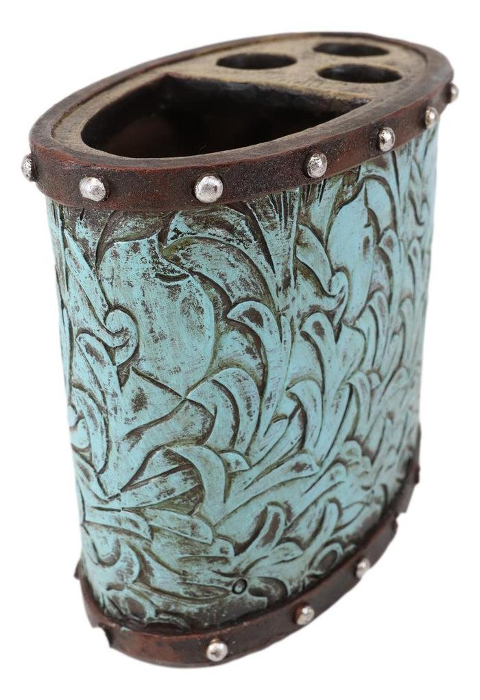 Rustic Western Turquoise Floral Soap Dish Toothbrush Holder And Soap Pump Set