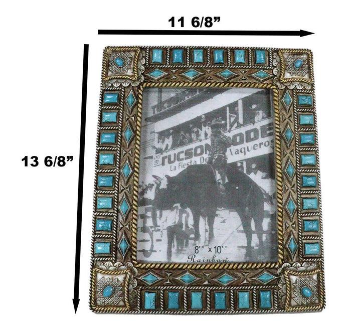 Rustic Western Turquoise Gems Geometric Patterns Ropes Picture Frame 8"X10"