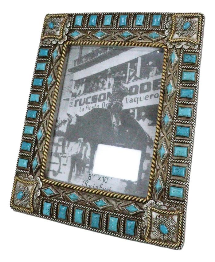 Rustic Western Turquoise Gems Geometric Patterns Ropes Picture Frame 8"X10"