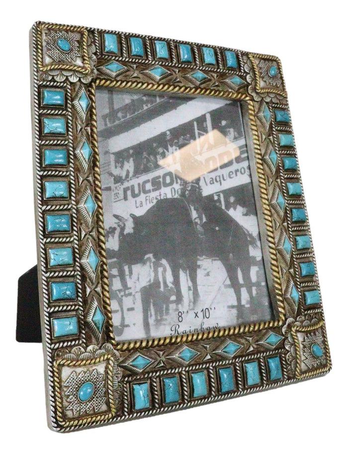 Rustic Western Turquoise Gems Geometric Patterns Ropes Picture Frame 8"X10"