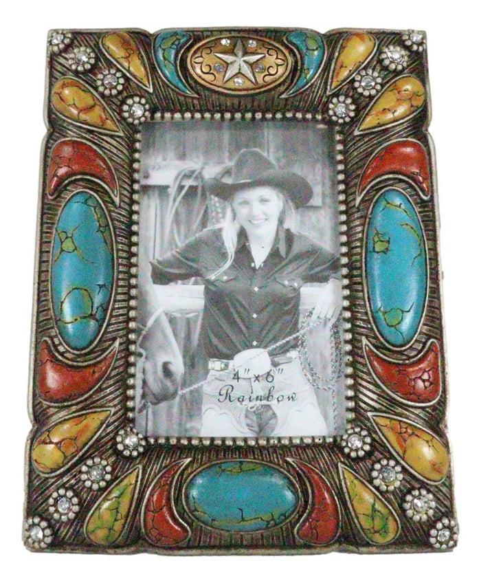 Rustic Western Turquoise Red And Gold Teardrop Gems 6X4 Picture Photo Frame