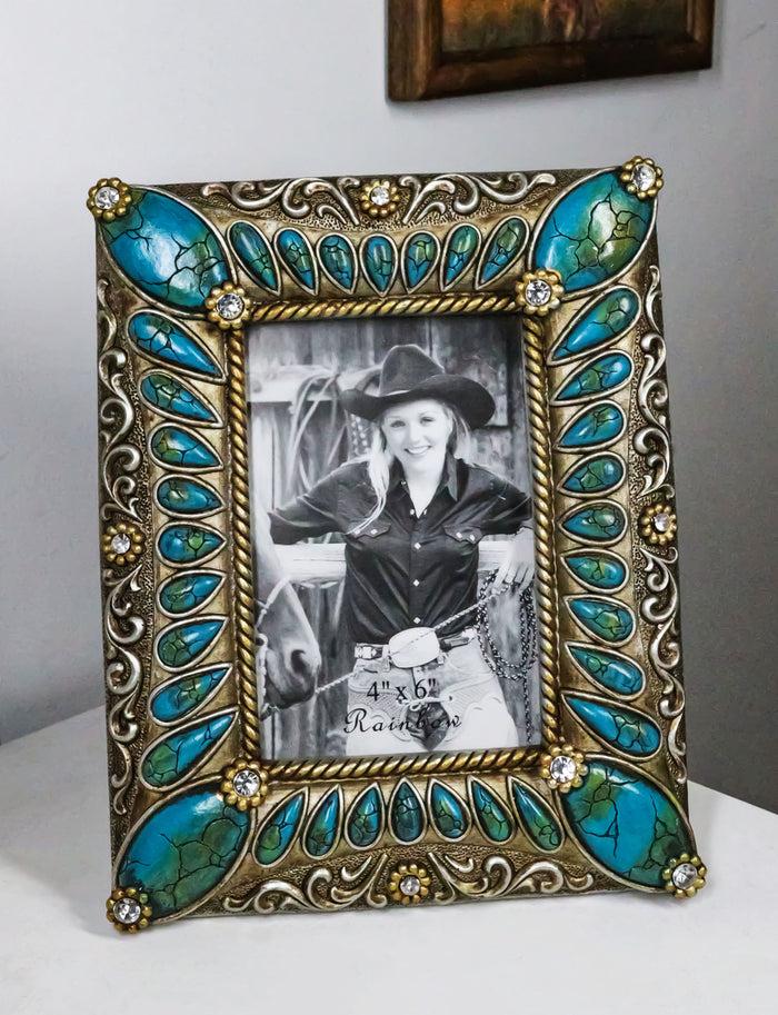 Rustic Western Turquoise Teardrop Gems Scrollwork Patterns 6X4 Picture Frame