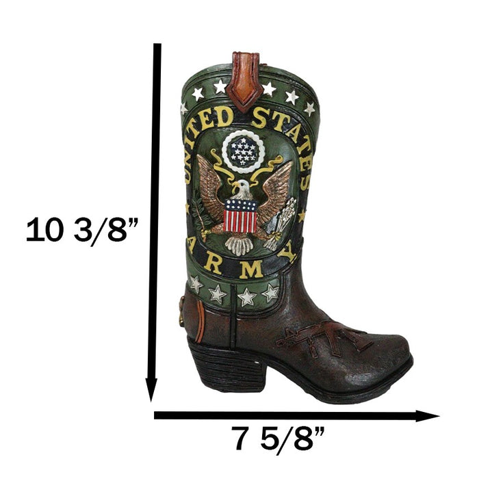 Rustic Western USA American Bald Eagle Army Emblem Cowboy Boot Flower Vase