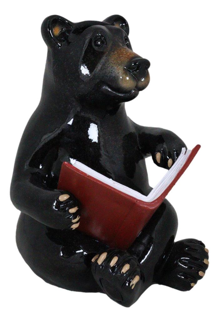 Rustic Western Whimsical Forest Black Bear Sitting And Reading A Book Figurine