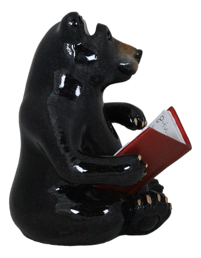 Rustic Western Whimsical Forest Black Bear Sitting And Reading A Book Figurine