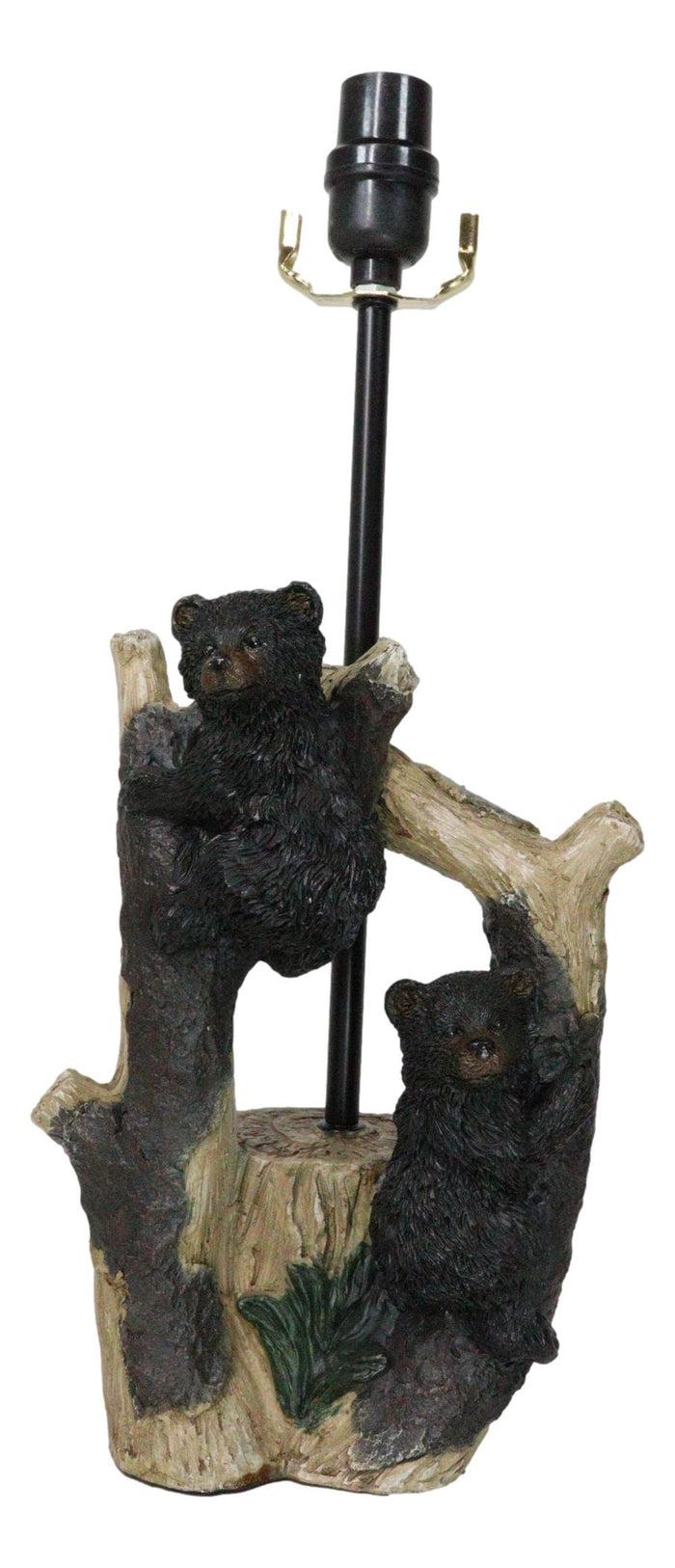 Rustic Western Whimsical Forest Playful Black Bear Cubs Climbing Tree Table Lamp