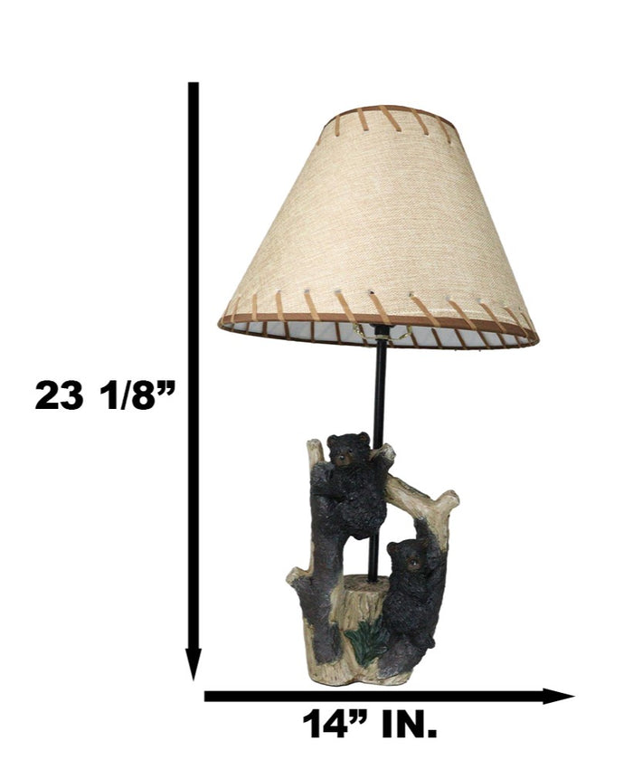 Rustic Western Whimsical Forest Playful Black Bear Cubs Climbing Tree Table Lamp