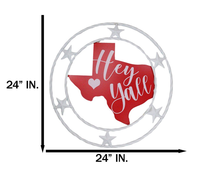 Rustic Western White Texas State Map With Hey Yall Heart Stars Wall Circle Sign