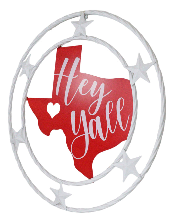 Rustic Western White Texas State Map With Hey Yall Heart Stars Wall Circle Sign