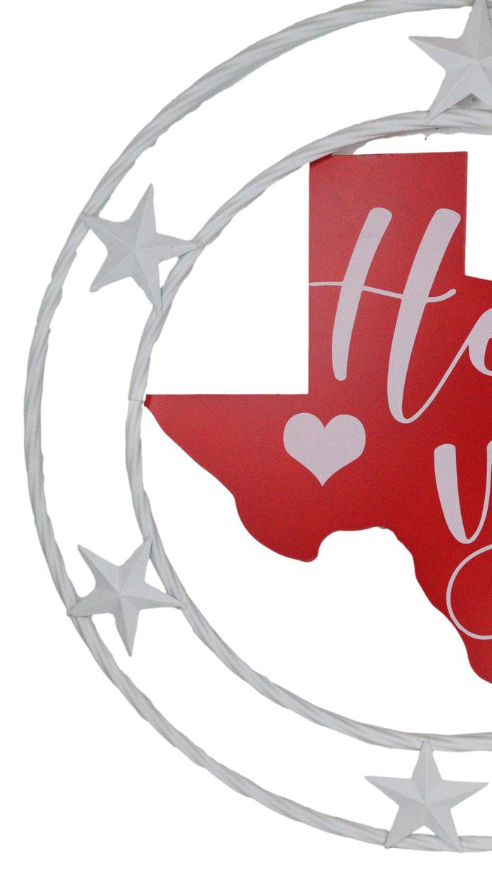 Rustic Western White Texas State Map With Hey Yall Heart Stars Wall Circle Sign