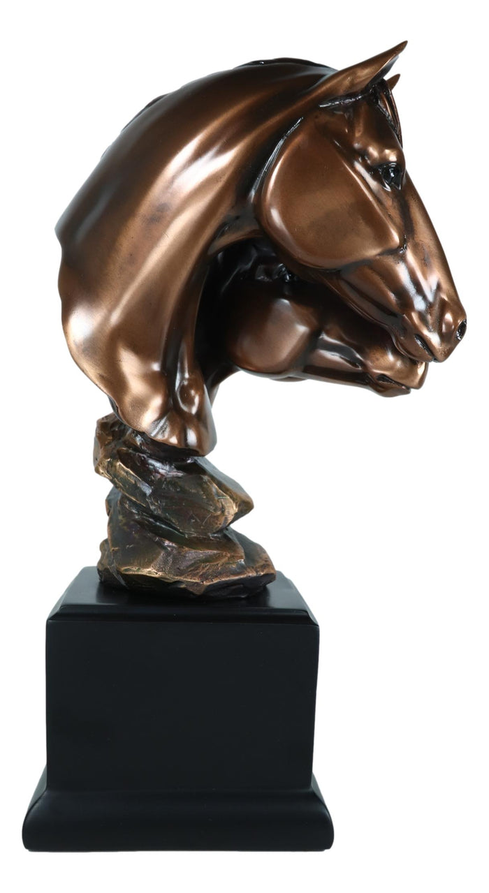 Rustic Western Wild Black Beauty Horse Couple Heads Figurine With Trophy Base