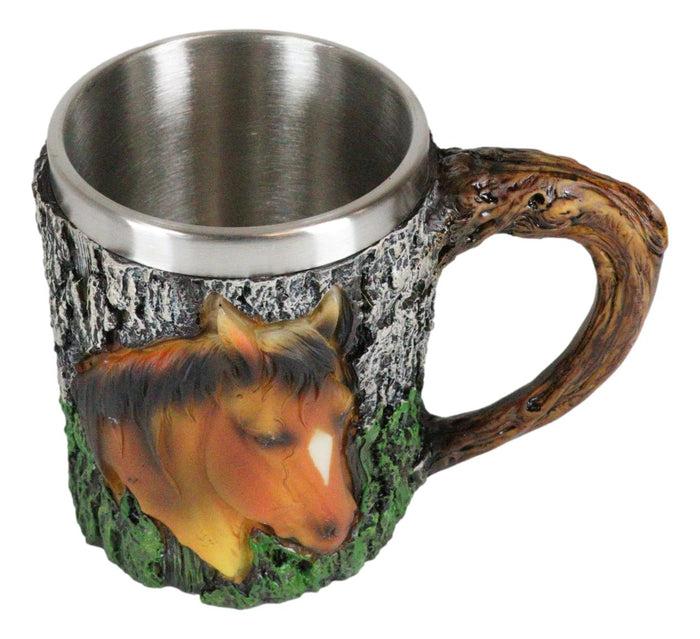 Rustic Western Wildlife Brown Horse Coffee Mug Cup Faux Tree Bark Texture 12oz