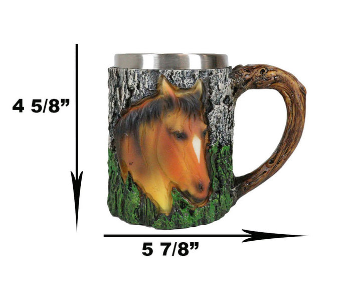 Rustic Western Wildlife Brown Horse Coffee Mug Cup Faux Tree Bark Texture 12oz