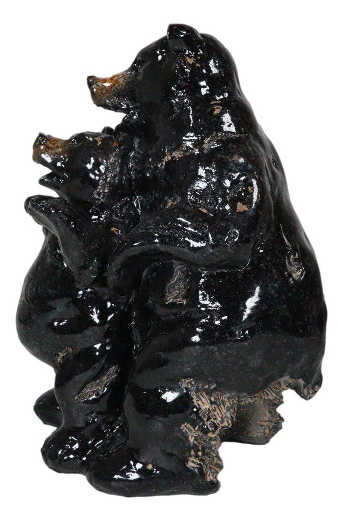 Rustic Western Woodlands Forest Black Bear Mother Father And Cub Family Figurine