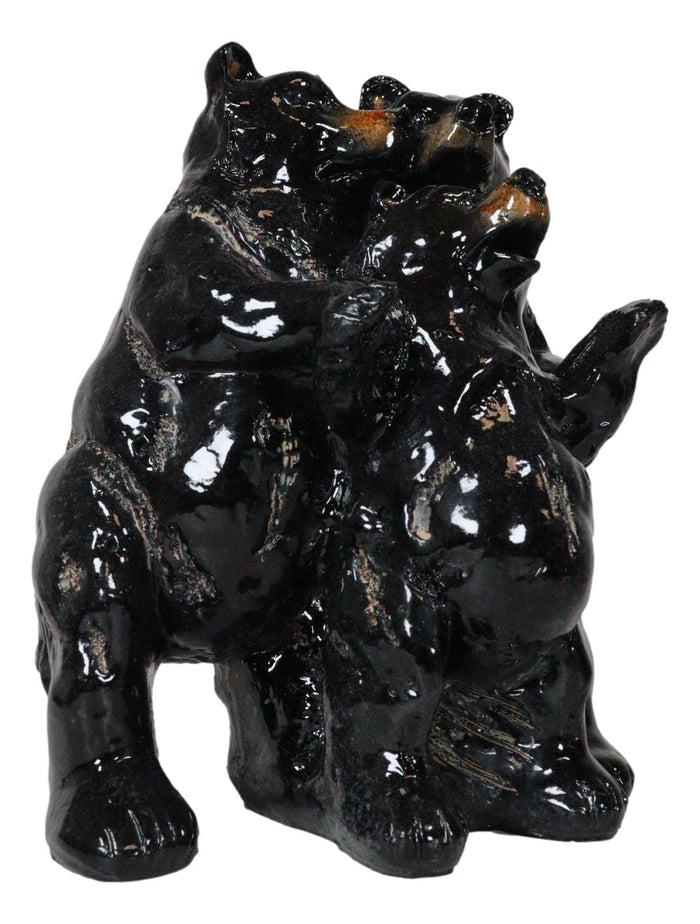 Rustic Western Woodlands Forest Black Bear Mother Father And Cub Family Figurine