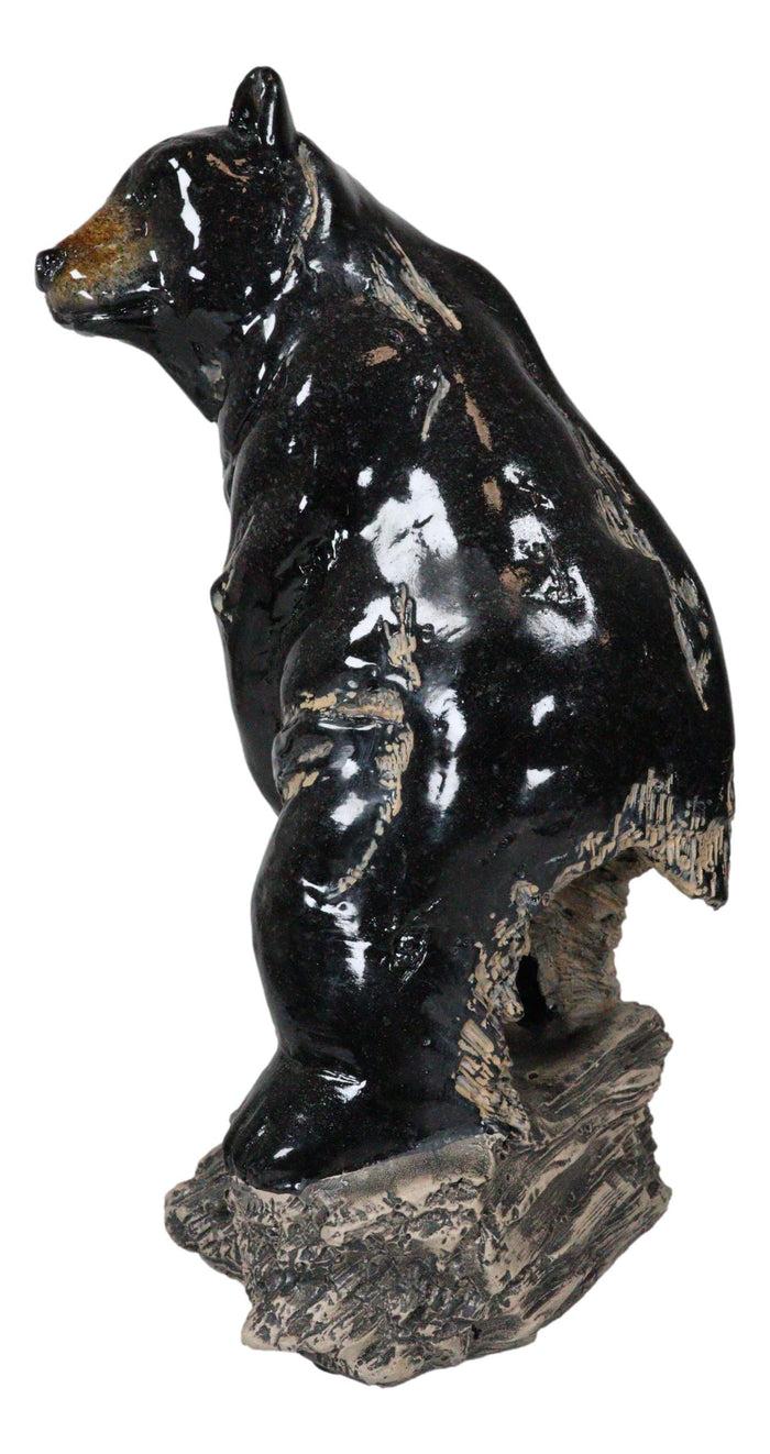 Rustic Western Woodlands Forest Black Bear Standing On Rock Figurine Decor