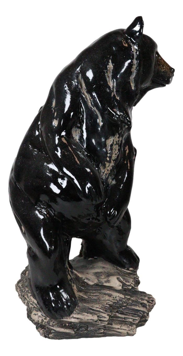 Rustic Western Woodlands Forest Black Bear Standing On Rock Figurine Decor