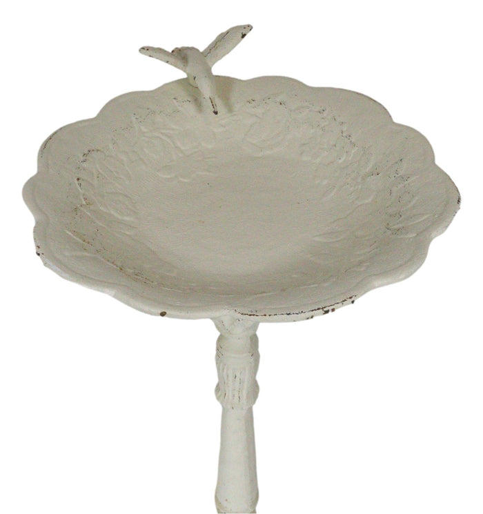 Rustic White Cast Iron Hummingbird Victorian Bird Feeder Bath Garden Statue 23"H
