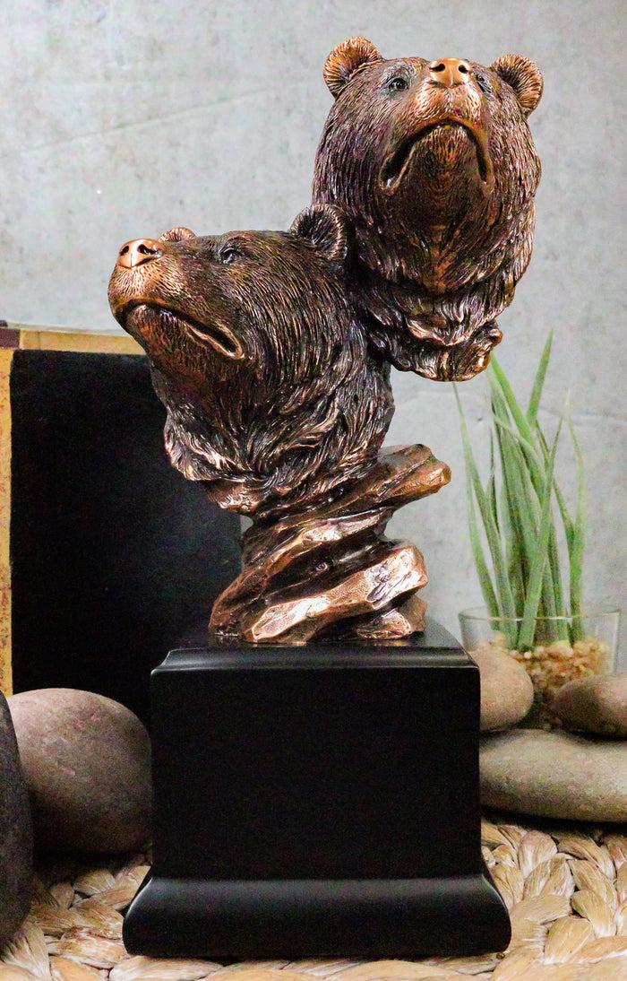 Rustic Wildlife Black Bears Couple Family Electroplated Figurine With Base Stand
