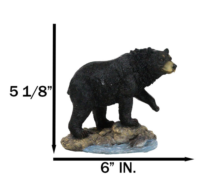 Rustic Wildlife Forest Black Bear Fishing By Rocky River Bank Figurine Decor