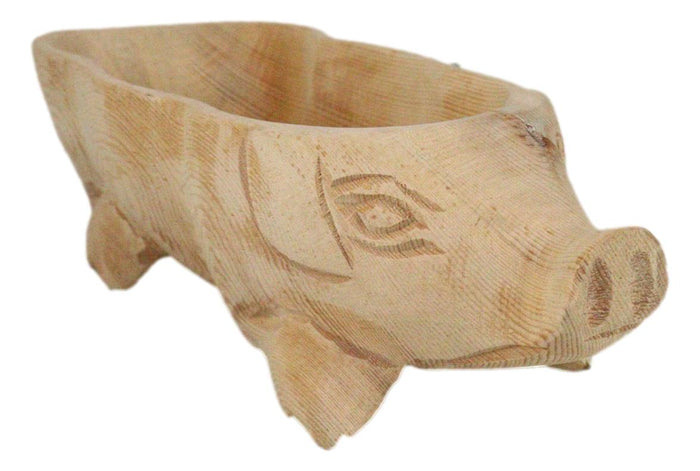 Rustic Wooden Hand Carved Tiki Animal Farm Pig Serving Dish Bowl Tray Platter