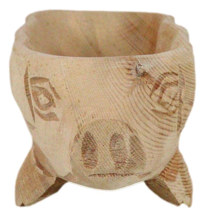 Rustic Wooden Hand Carved Tiki Animal Farm Pig Serving Dish Bowl Tray Platter