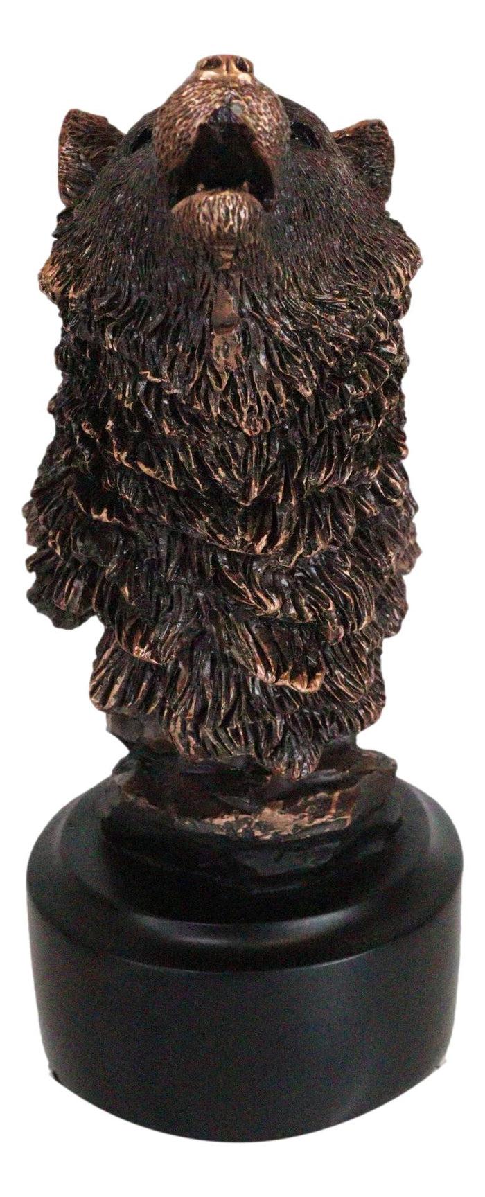 Rustic Woodlands Howling Alpha Wolf Head Bust Bronzed Resin Figurine With Base
