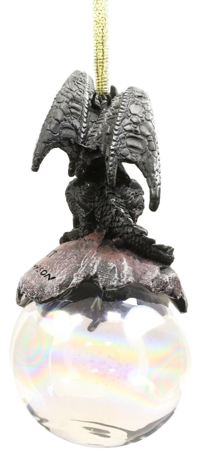 Ruth Thompson Check Mate Black Dragon On Pearl Glass Ball Ornament Figurine 5"H