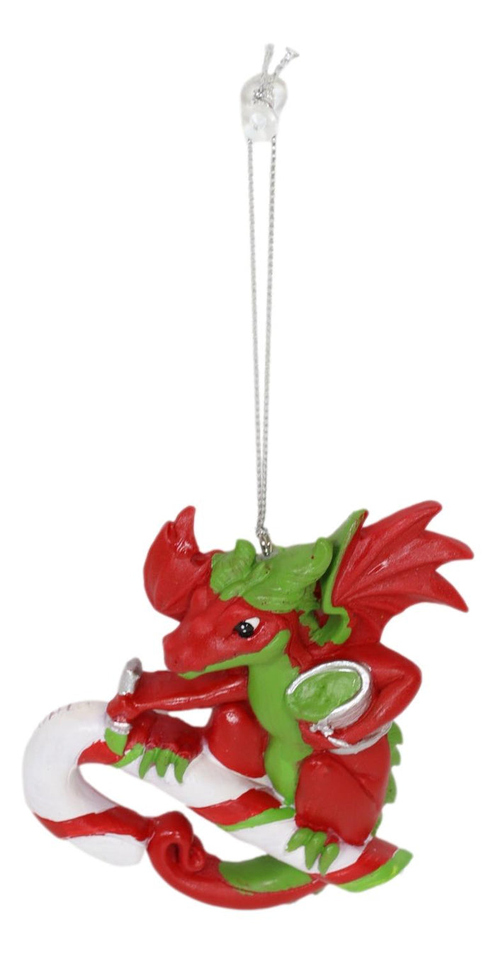 Ruth Thompson Red Green Dragon With Candy Cane Christmas Tree Hanging Ornament
