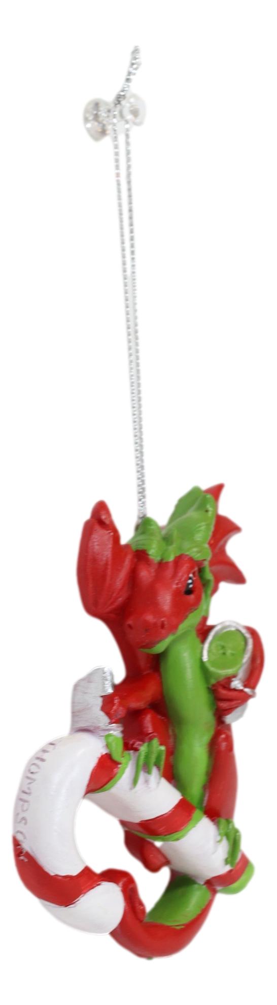 Ruth Thompson Red Green Dragon With Candy Cane Christmas Tree Hanging Ornament