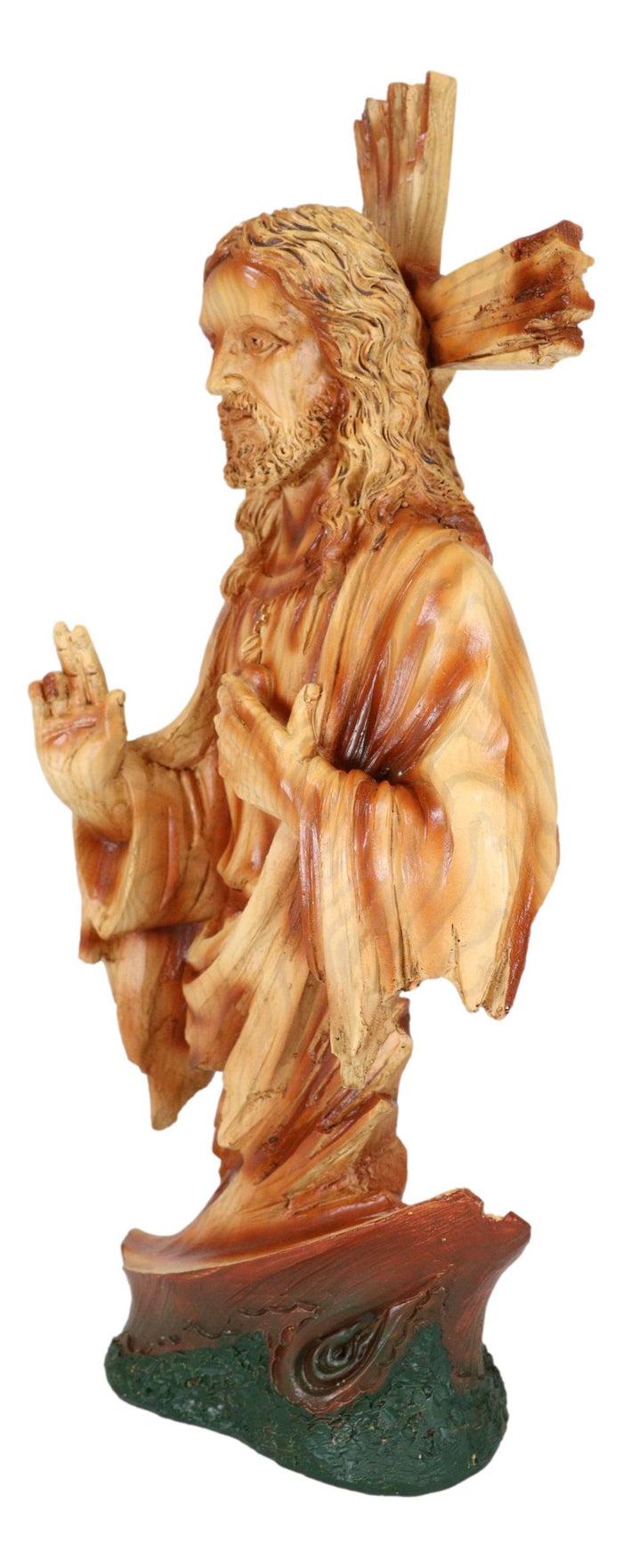 Sacred Heart Of Jesus Christ Catholic Christian Devotional Faux Wooden Sculpture