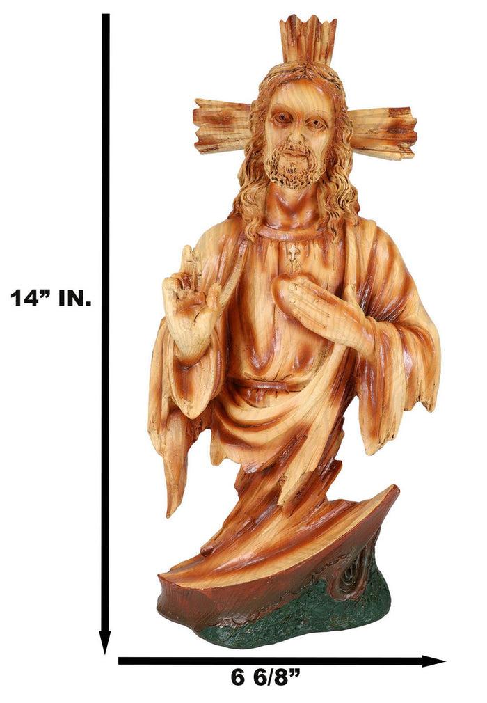 Sacred Heart Of Jesus Christ Catholic Christian Devotional Faux Wooden Sculpture