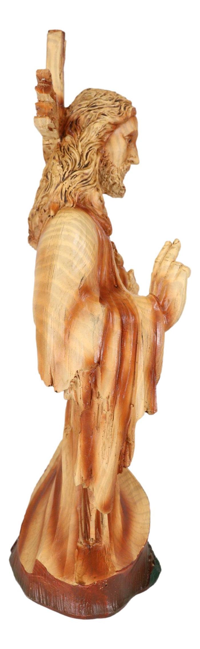 Sacred Heart Of Jesus Christ Catholic Christian Devotional Faux Wooden Sculpture