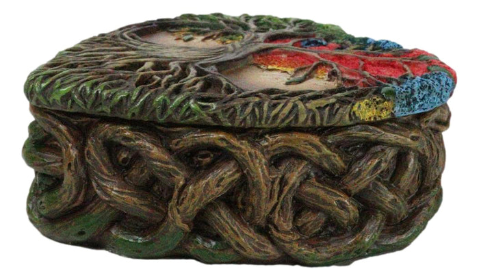 Sacred Tree Of Life Yggdrasil With Dendritic Roots Colorful Heart Trinket Box