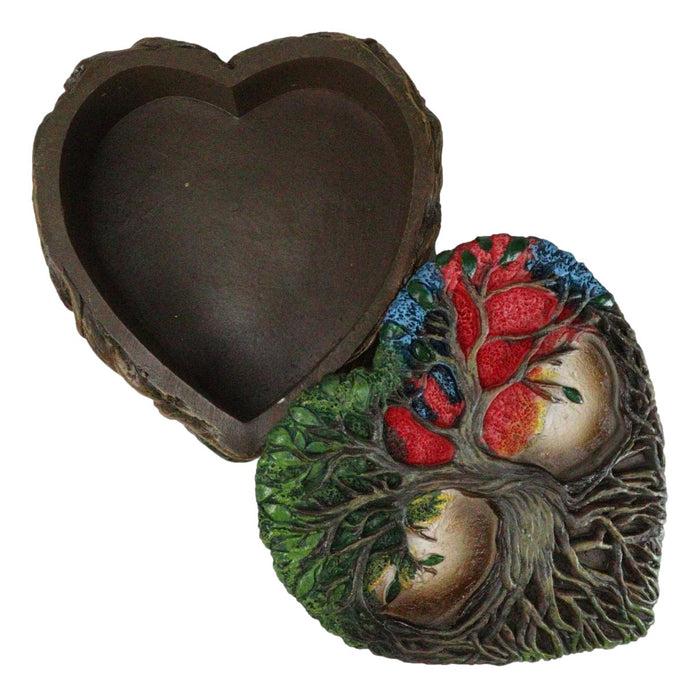 Sacred Tree Of Life Yggdrasil With Dendritic Roots Colorful Heart Trinket Box