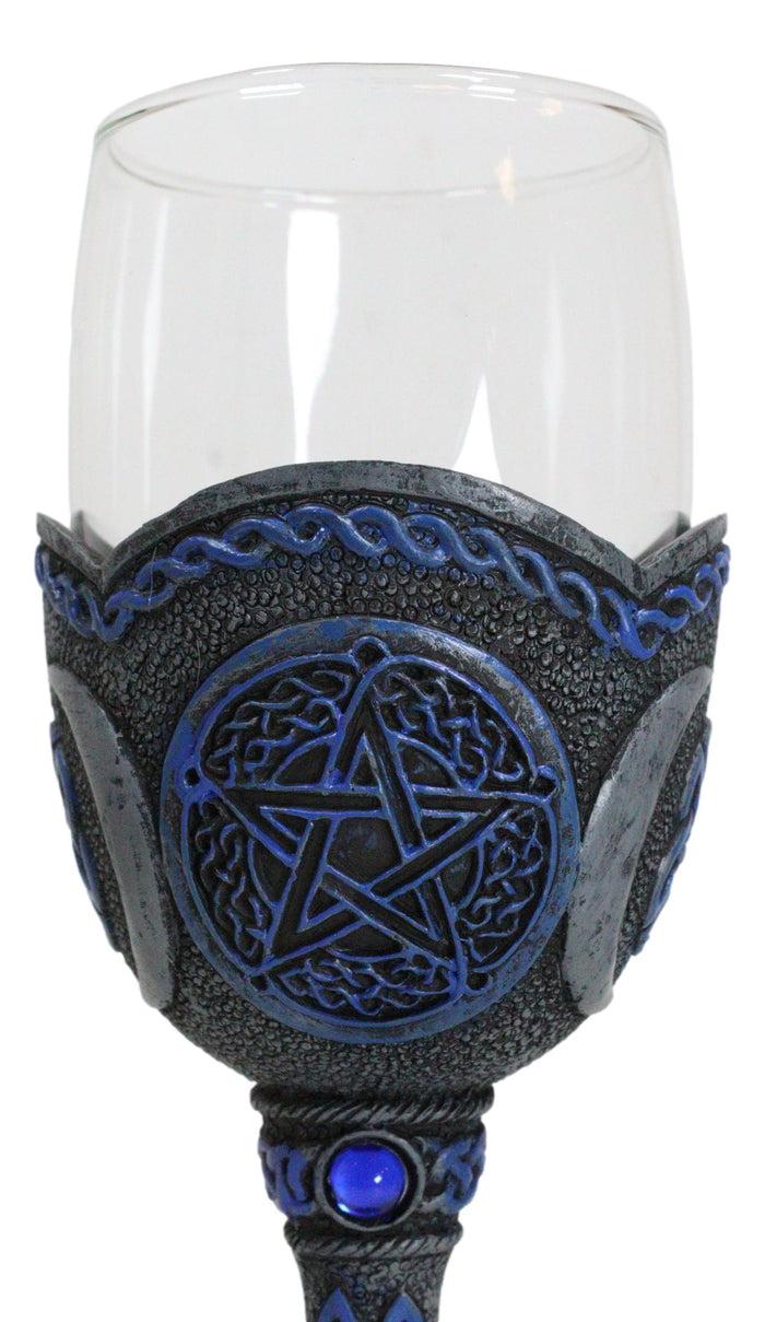 Sacred Triple Moon Goddess Pentagram Wicca Celtic Knot Wine Glass Goblet Chalice