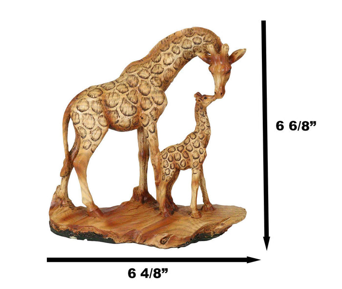 Safari Giraffe Family Statue 6.75"H Faux Wood Resin Giraffe Mother And Calf
