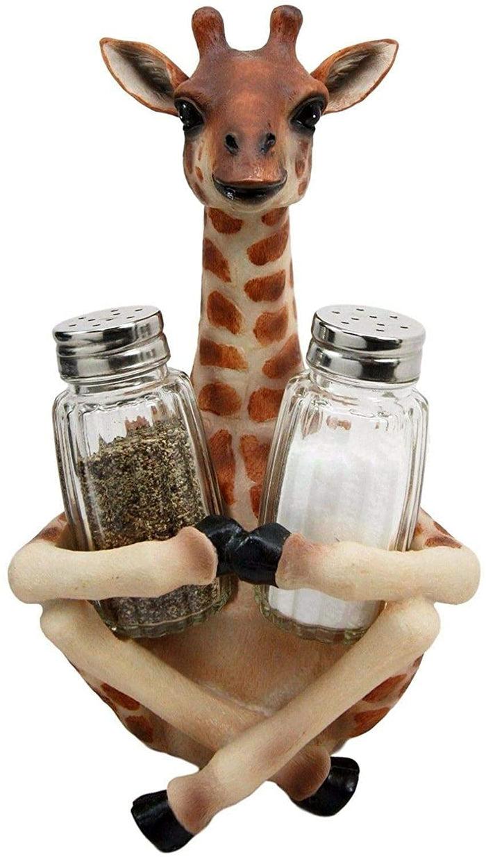 Safari Giraffe Wine Bottle And Salt And Pepper Shakers Holder Kitchen Figurine