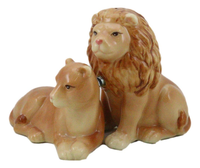 Safari Pride King Lion And Lioness Couple Resting Ceramic Salt Pepper Shaker Set