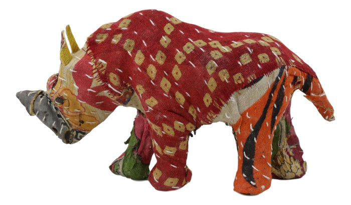 Safari Rhinoceros Hand Crafted Paper Mache In Colorful Sari Fabric Figurine