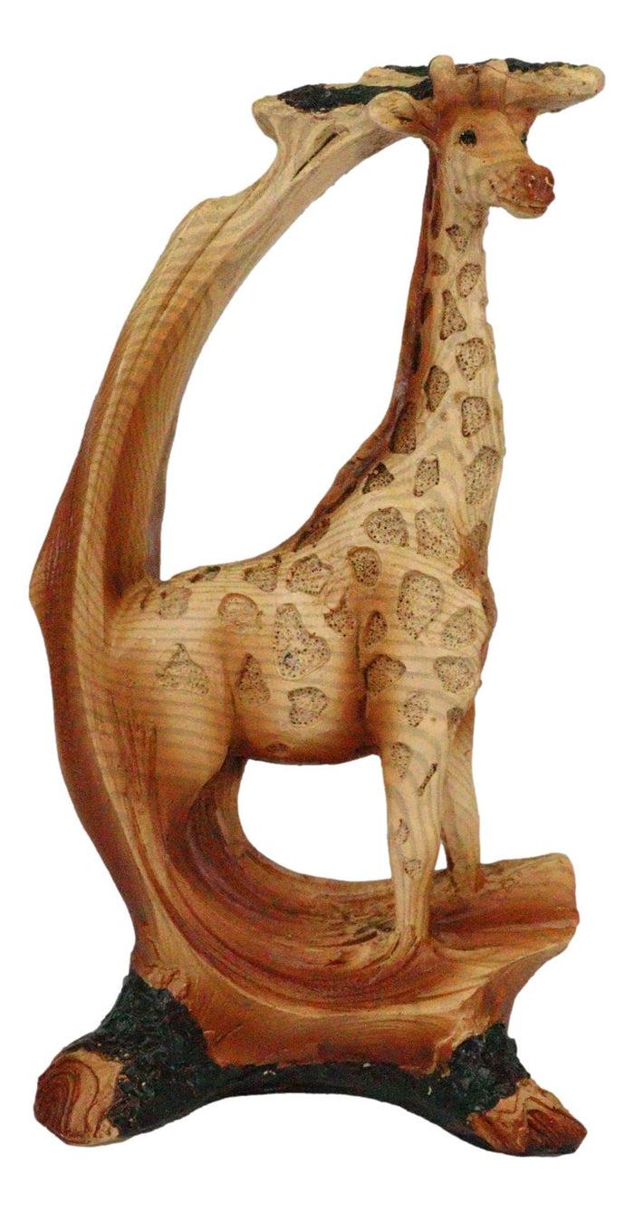 Safari Savannah Giraffe Standing Figurine In Faux Wood Cutout Carving Finish