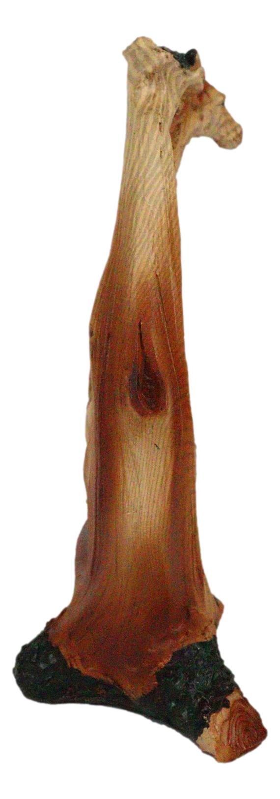 Safari Savannah Giraffe Standing Figurine In Faux Wood Cutout Carving Finish