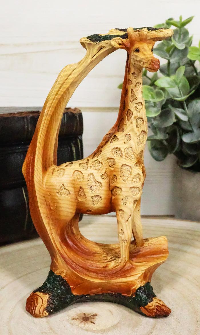 Safari Savannah Giraffe Standing Figurine In Faux Wood Cutout Carving Finish